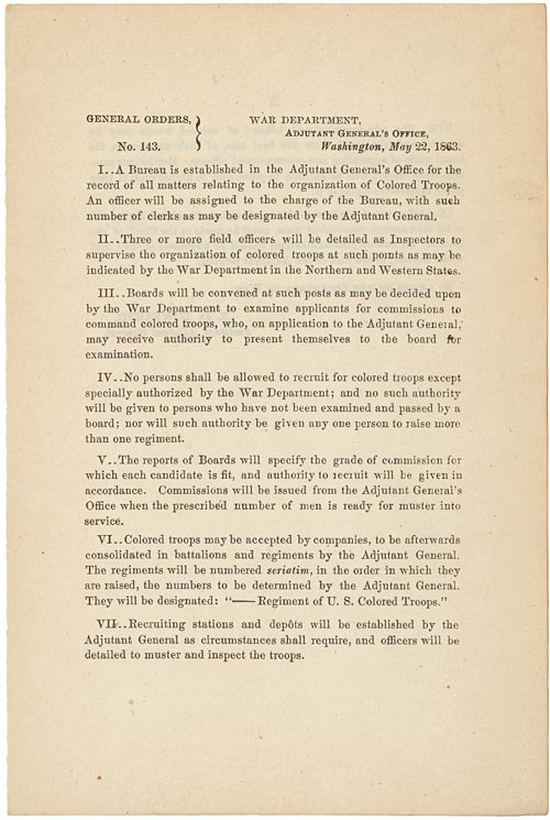 Buffalo Soldiers - War Department General Order 143: Creation of the U.S. Colored Troops: (1863)