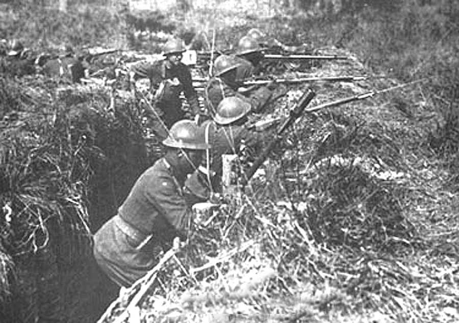 Buffalo Soldiers - During the First World War the U.S. Army would not press African Americans into combat assignments. Their thinking was that these veterans of decades on the Western Planes could not perform in a combat setting. The French Army, which had traditionally accepted all men who volunteered for the fight, eagerly accepted the black troops. In this photograph the French "Blue Helmets" are worn by Buffalo Soldiers in the trenches. Most of the black troops received the French Croix de Guerre for their outstanding bravery in combat.