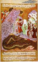 Prophet Mohammed tranquilizes the dragon on the way of the caravan Turkish c