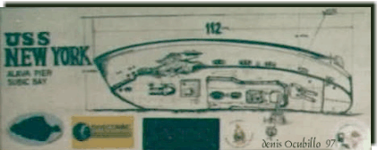 Hand drawing of the former U.S.S. New York at the bottom of Subic Bay.