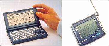 Two types of hand-held computers, or personal communication devices, are being used in the showcase.